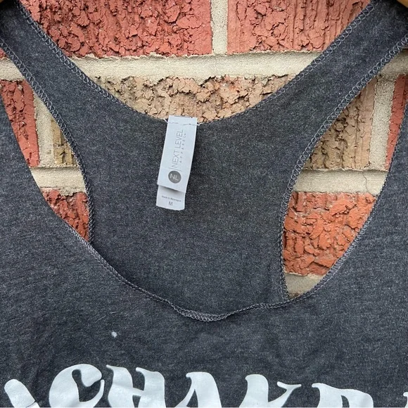 Dark Heather Gray Metaphysical ‘Chakra Brah’ Shaka Hawaiian Racerback Tank Top - Picture 3 of 3